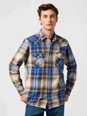 Wrangler Regular Western Indigo Shirt Blue Brown Size