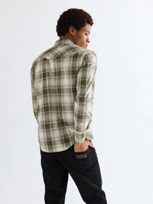 Wrangler Regular Western Shirt Green Tan Size