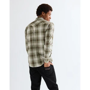 Wrangler Regular Western Shirt Green Tan Size