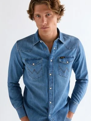 Wrangler Regular Western Shirt Mid Light Wash Size
