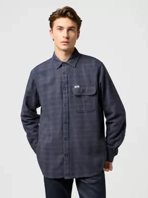 Wrangler Relaxed 1 Pocket Flannel Shirt Midnight Grey Size
