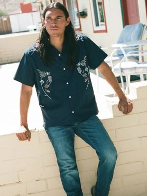 Wrangler Relaxed Short Sleeve W Resort Shirt Navy Floral Size