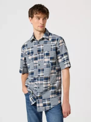 Wrangler Short Sleeve One Pocket Shirt Blue Patchwork Size