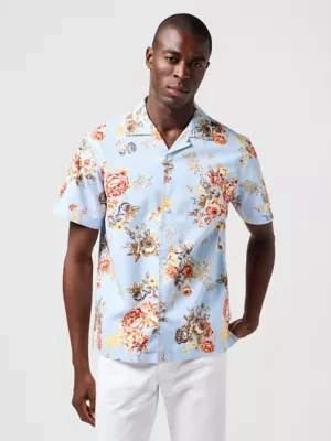 Wrangler Short Sleeve Resort Shirt Blue Floral Size