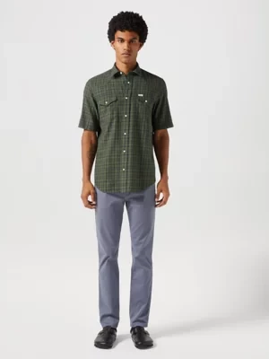 Wrangler Short Sleeve Western Shirt Green Indigo Size