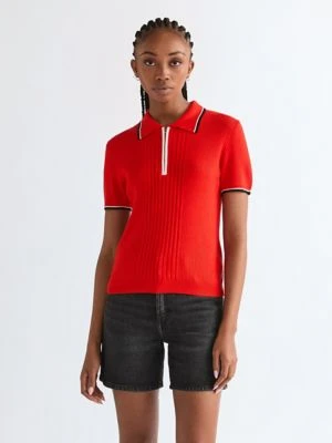 Wrangler Slim Quarter Zip Polo Flame Scarlet Size