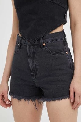 Wrangler szorty jeansowe damskie kolor czarny gładkie high waist