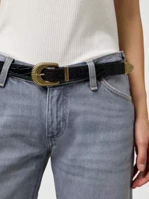 Wrangler Western Sun Leather Belt Black Embossed Size