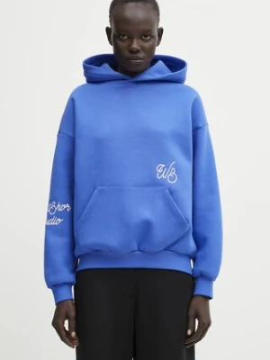 WRSTBHVR bluza Gustaf damska kolor niebieski z kapturem z aplikacją U2025TT.3067