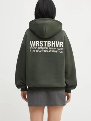 WRSTBHVR bluza Studio damska kolor zielony z kapturem z nadrukiem U2025TT.3064