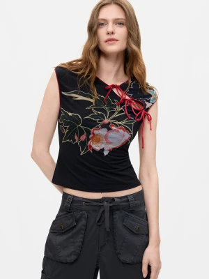 Wschodni nadrukowany T-shirt Desigual czarny