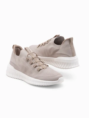 Wsuwane męskie buty sneakersy wykonane z lekkich materiałów - beżowe V3 - Rozmiar: 42 Ombre Clothing