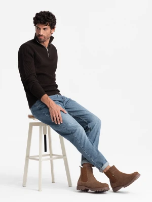 Wsuwane zamszowe męskie buty z wysoką cholewką – jasnobrązowe V4 - Rozmiar: 41 Ombre Clothing