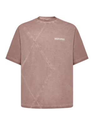 Wyblakły różowy bawełniany T-shirt z przeszyciami w kształcie diamentów Marcelo Burlon