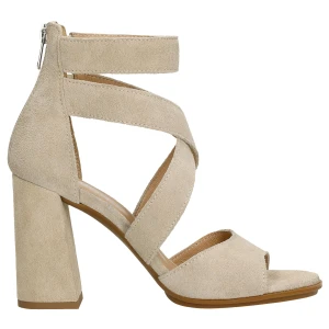 Beżowe sandały damskie na szerokim slupku 76050-64 Wojas