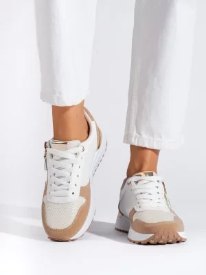 Wygodne damskie buty sportowe biało beżowe Shelvt