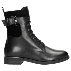 Czarne trzewiki damskie z weluru i skóry licowej 64042-71 Wojas