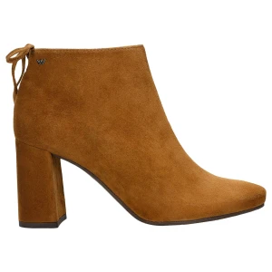 Jasnobrązowe welurowe botki damskie na slupku 55088-63 Wojas