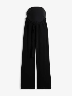 Wygodne spodnie ciążowe z wiskozowej krepy o kroju loose fit BonPrix czarny