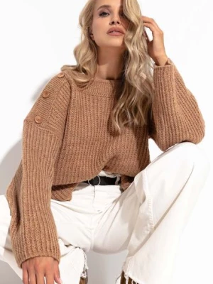 Wygodny luźny sweter z guzikami brązowy Fobya