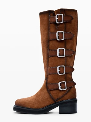 Wysoki botek skórzany z klamrami Desigual