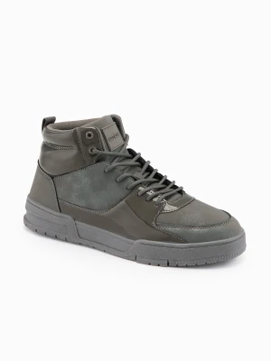 Wysokie buty męskie sneakersy z połyskującymi elementami – popielate V4 Ombre Clothing