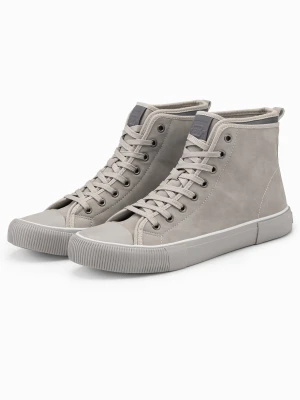 Wysokie buty męskie trampki z dekoracyjną lamówką – popielate V3 - Rozmiar: 46 Ombre Clothing