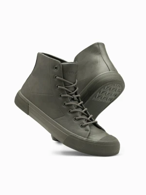 Wysokie buty męskie trampki z gumowym noskiem – oliwkowe V4 - Rozmiar: 43 Ombre Clothing