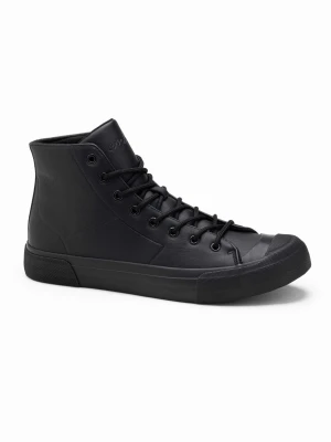 Wysokie buty trampki męskie z gumowym noskiem – czarne V6 - Rozmiar: 41 Ombre Clothing