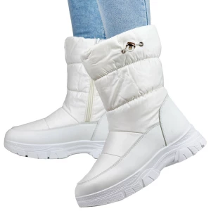 Wysokie buty zimowe damskie ze ściągaczem śniegowce białe Merg