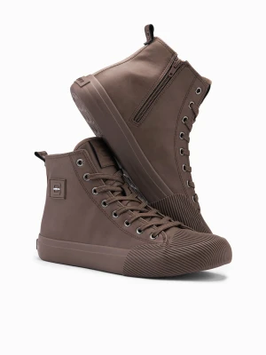 Wysokie męskie buty trampki z ozdobnym noskiem – brązowy V4 - Rozmiar: 43 Ombre Clothing