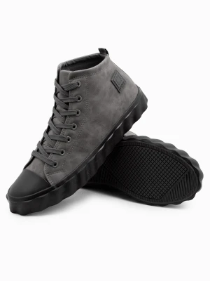 Wysokie męskie trampki z ozdobną falowaną podeszwą – szare V2 - Rozmiar: 43 Ombre Clothing