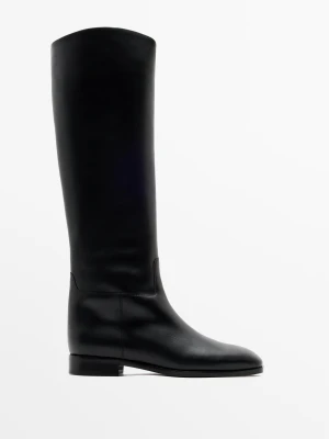 Wysokie Skórzane Kozaki - Made In Spain - Czarny - Massimo Dutti - Female