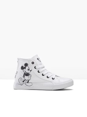 Wysokie sneakersy z motywem Myszki Miki z bawełnianej kanwy BonPrix biały