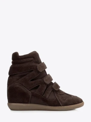 Wysokie sneakersy ze skóry zamszowej na koturnie ciemny brąz Wittchen