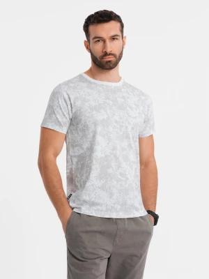Zdjęcie produktu Wzorzysta bawełniana męska koszulka z krótkim rękawem – biała V1 Ombre Clothing