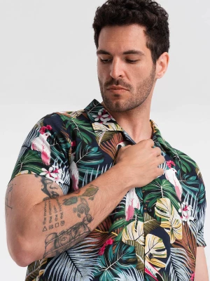 Wzorzysta męska koszula wiskozowa z krótkim rękawem – dżungla V10 OM-SHPS-0113
 -                                    M