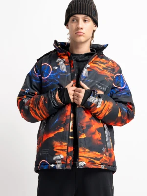 Wzorzysta pomarańczowa ocieplana kurtka z kapturem Reporter