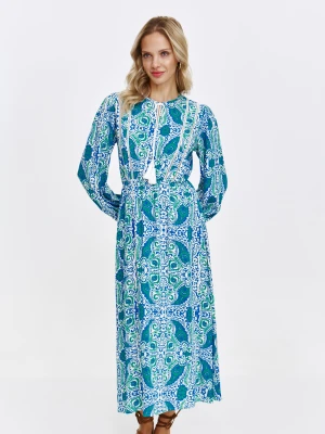 Wzorzysta sukienka midi z wiązaniem przy dekolcie Top Secret