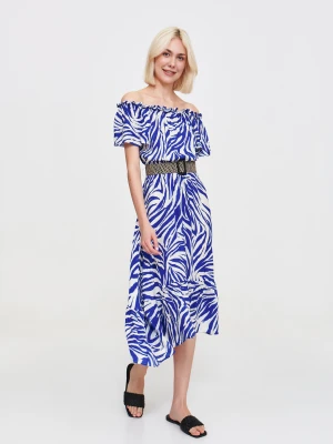 Wzorzysta sukienka z dekoltem typu hiszpanka Top Secret