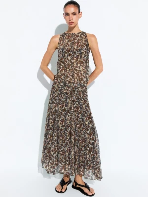 Wzorzysta Sukienka Z Marszczonym Pasem - Czarny - Massimo Dutti - Female