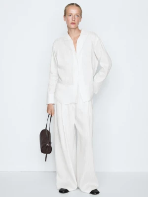 Wzorzyste, Luźne Spodnie Z Zaszewkami – Studio - Surowy - Massimo Dutti - Female