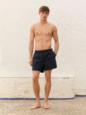 Wzorzyste Szorty Kąpielowe O Krótkim Kroju - Ciemnoniebieski - - Massimo Dutti - Mężczyzna