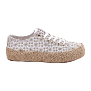 Wzorzyste Trampki Damskie Na Platformie Z Plecionką Lee Cooper LCW-25-08-3648L Biało-Złote białe