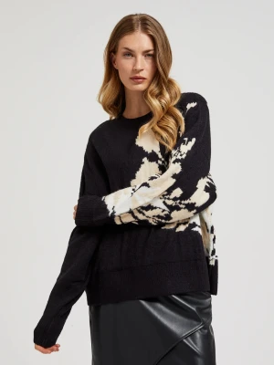 Wzorzysty sweter o luźnym fasonie czarny Moodo