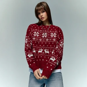 Wzorzysty sweter we wzór norweski bordowy House