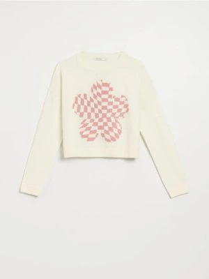 Wzorzysty sweter z abstrakcyjnym wzorem w stylu retro kremowy House