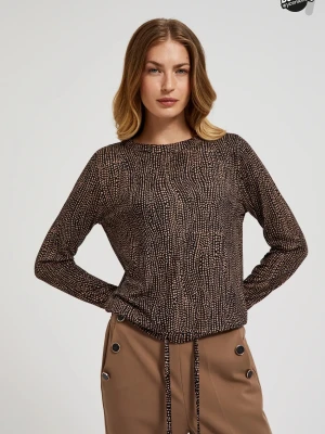 Wzorzysty sweter z wiązaniem w pasie czarny Moodo