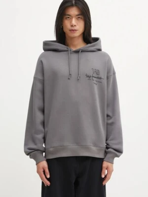 Y-3 bluza bawełniana M MERCH HODDIE męska kolor szary z kapturem z nadrukiem KB2605