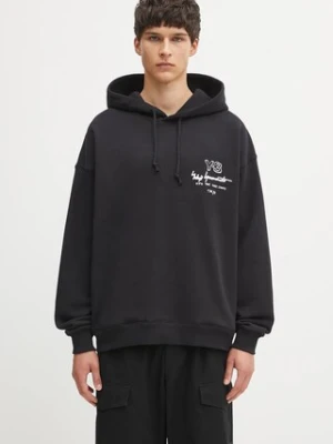 Y-3 bluza bawełniana Merch męska kolor czarny z kapturem z nadrukiem KB2604